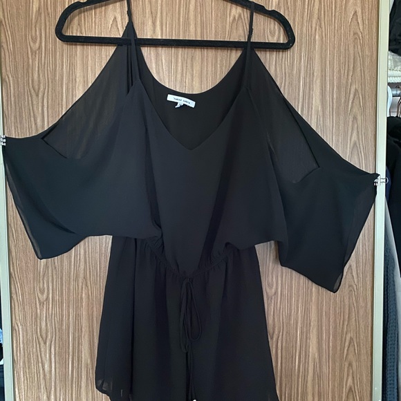 Black Ruffle Off the Shoulder Romper - Picture 2 of 4